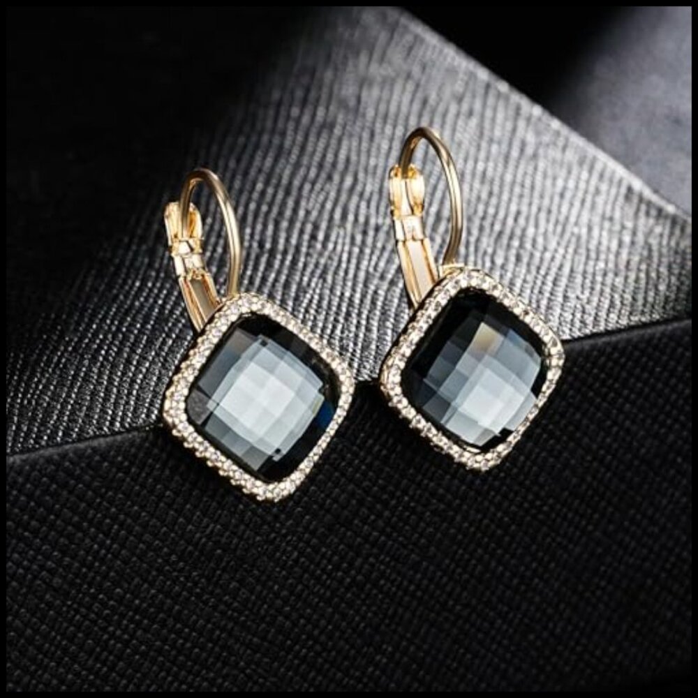Austrian Crystal Square Dangle Leverback Earrings… - image 5